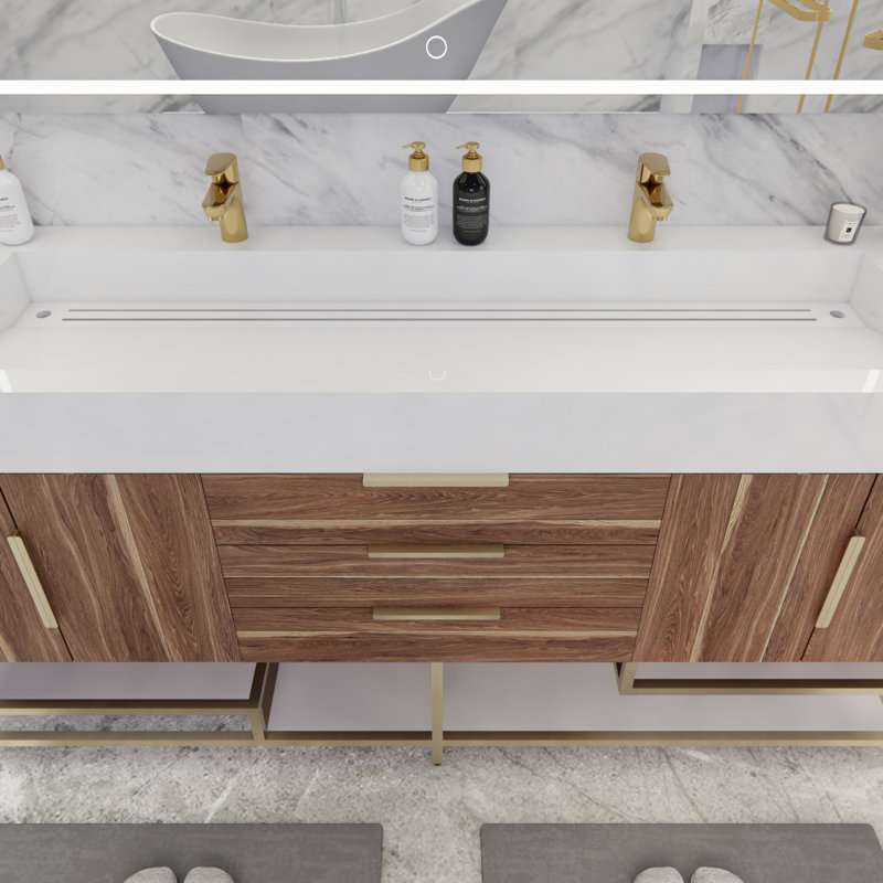 Ensemble de meuble-lavabo double 72 po Glasgow, Chêne blanc foncé, Blanc