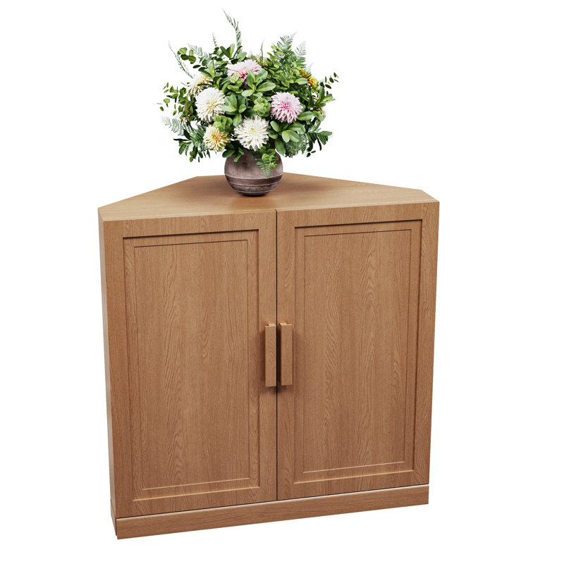 Lula Space-saving Corner Accent Cabinet With Adjustable Shelf, Brown, 31" H x 31" W x 16" D