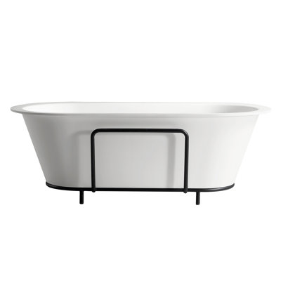 Hudson 70.9" x 35.4" Solid Surface Stone Freestanding Soaking Bathtub with Black Bath Pollow