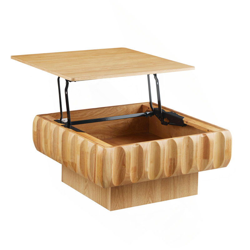 Square Lift-Top Coffee Table With Solid Wood Frame And Hidden Storage, Natural, Natural, Natural