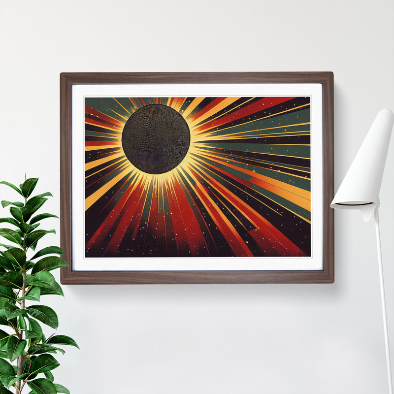 Abstract Sunset Sun Vol.1 - Single Picture Frame Print, 25cm H x 34cm W x 2cm D, Walnut Framed
