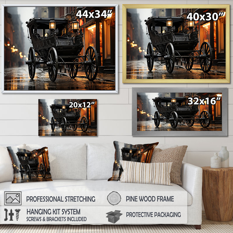«A Romantic Ghotic Old Cart», reproduction sur toile, Cadre doré simple, H 24 po x l 32 po x P 1 po