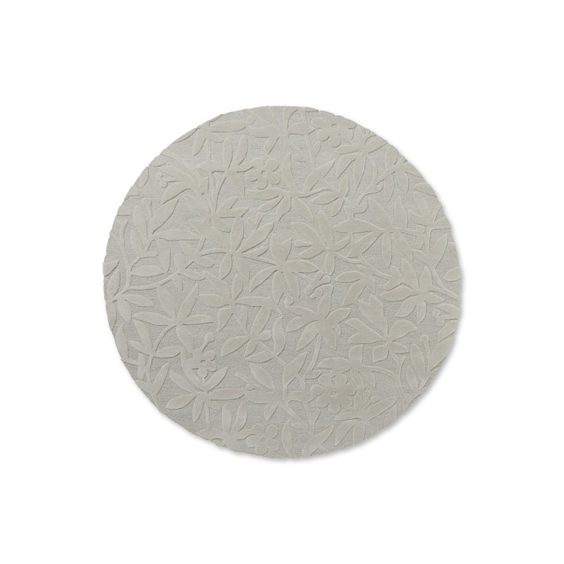 Gray Round Hand-Tufted Wool Floral Area Rug Ø 6'6"