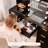 42.7" W Modern Large Vanity Desk With 7 Drawers, 4 Shelves, Led Lighted Mirror & Power Outlets, Black-2006808451