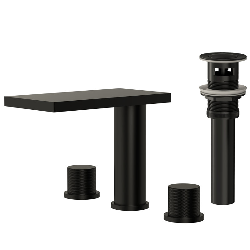 3-Hole Widespread Bathroom Faucet, 2-Handle Sink Faucet with Drain Assembly, Matte Black