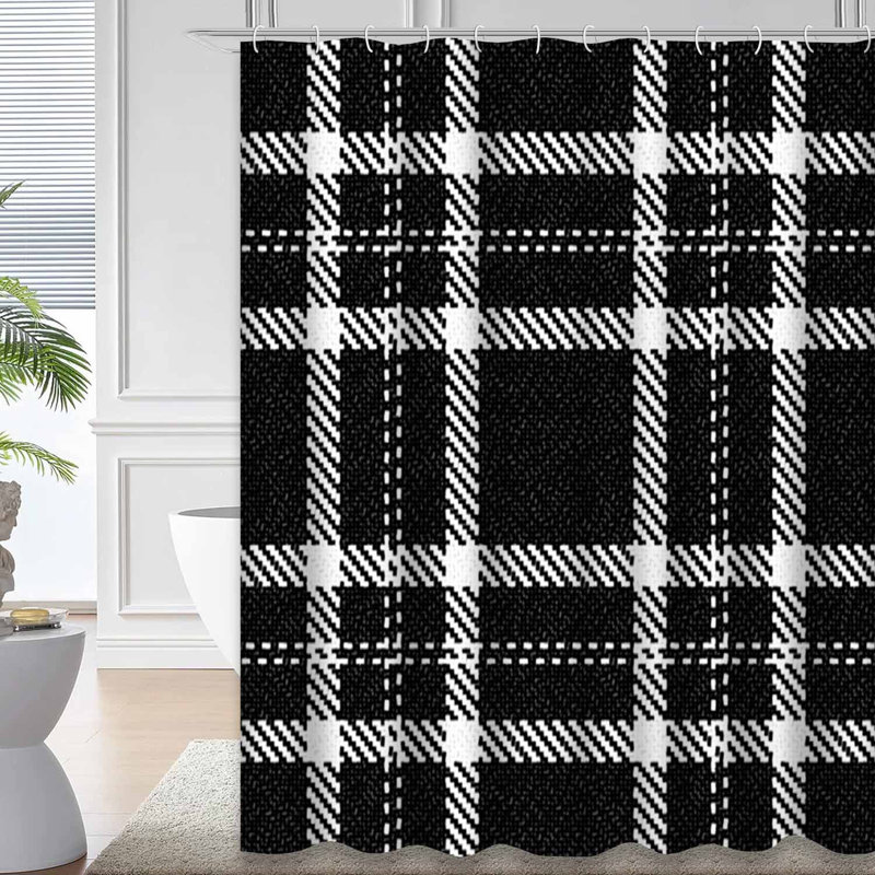 Black White Buffalo Lumberjack Plaid Shower Curtain with 12 Hooks, H 84 po x l 72 po, Black/White Plaid 1