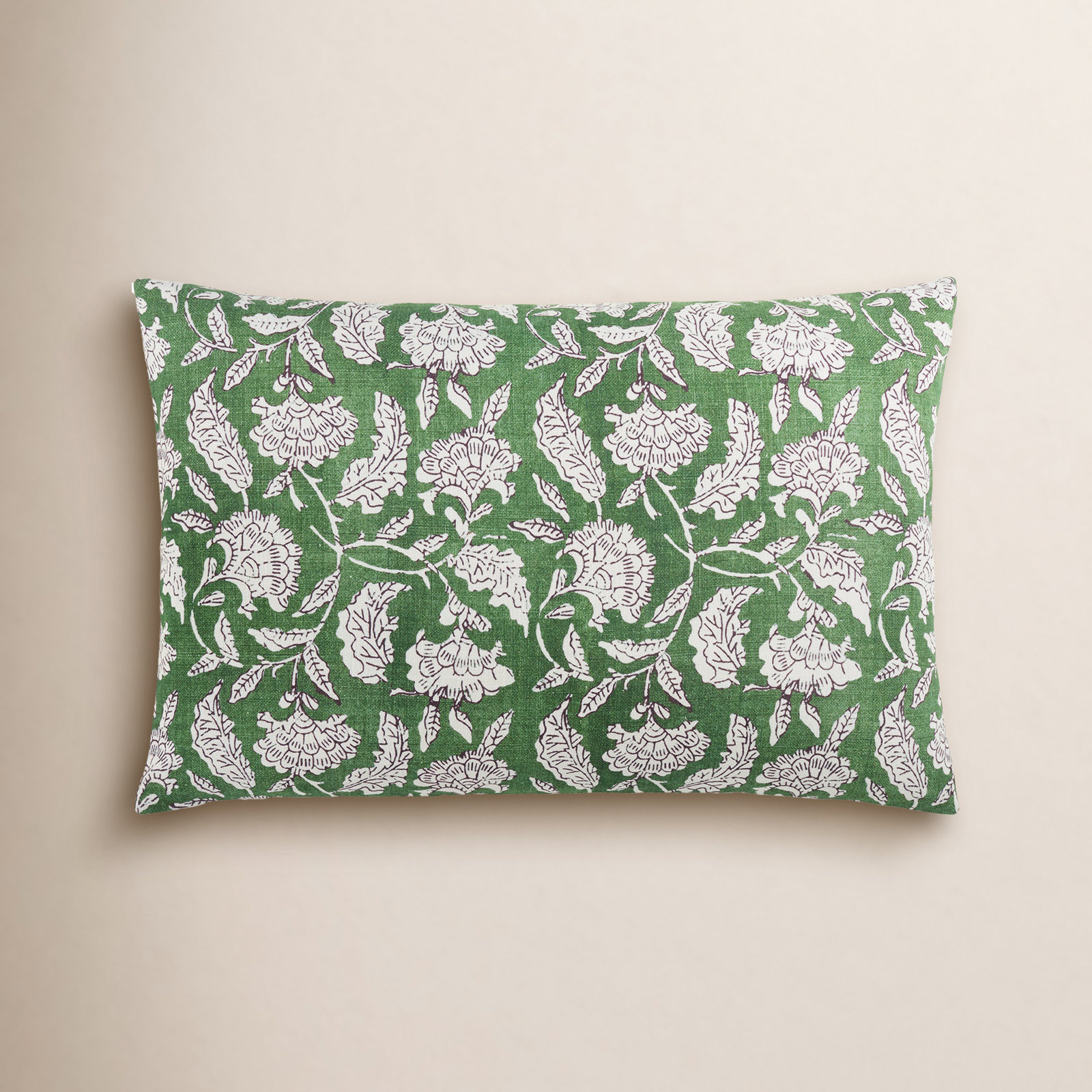 Erica 22" x 14" Cotton Throw Pillow, Medium Green/White, Polyester