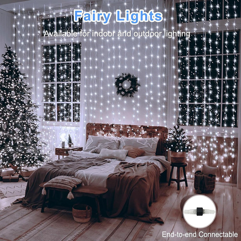 20Ft X 10Ft Large Curtain Lights Plug In, 600 LED Dual ...