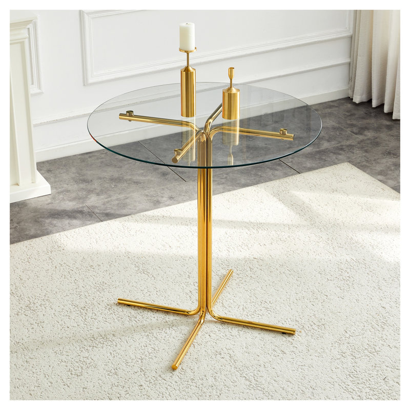 36-Inch Round Glass Bar Table with Gold Base