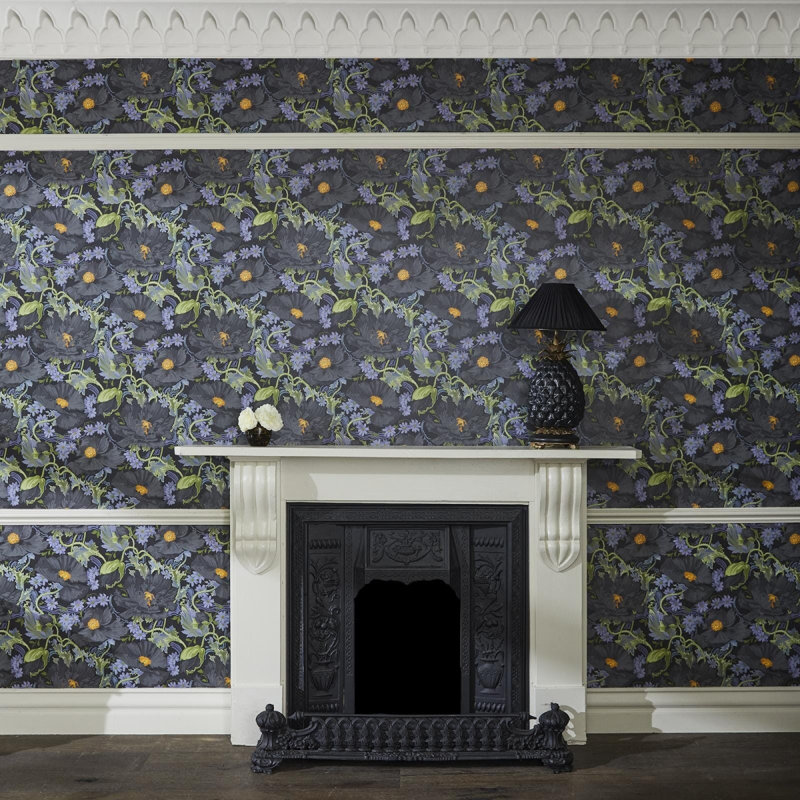 Papavera Floral Wall Mural, Noir