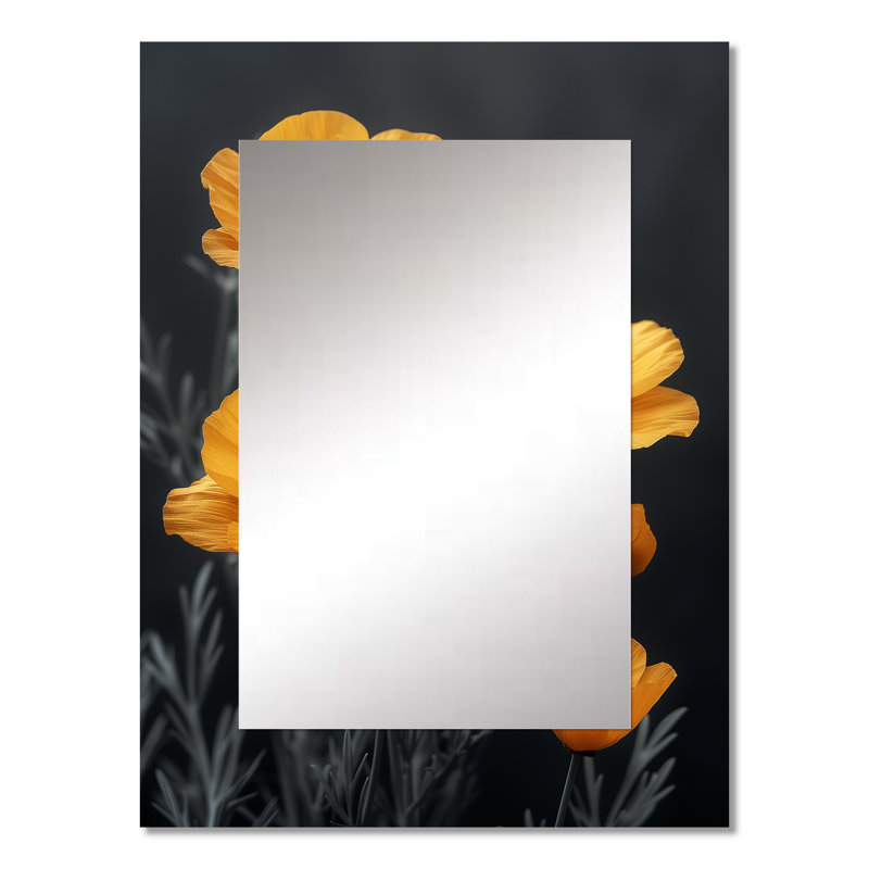 Yellow black Poppies Luminous Joy I - Poppies Decorative Mirror, Traditional Large Wall Mirror, Printed Metal Art, 32" x 24"