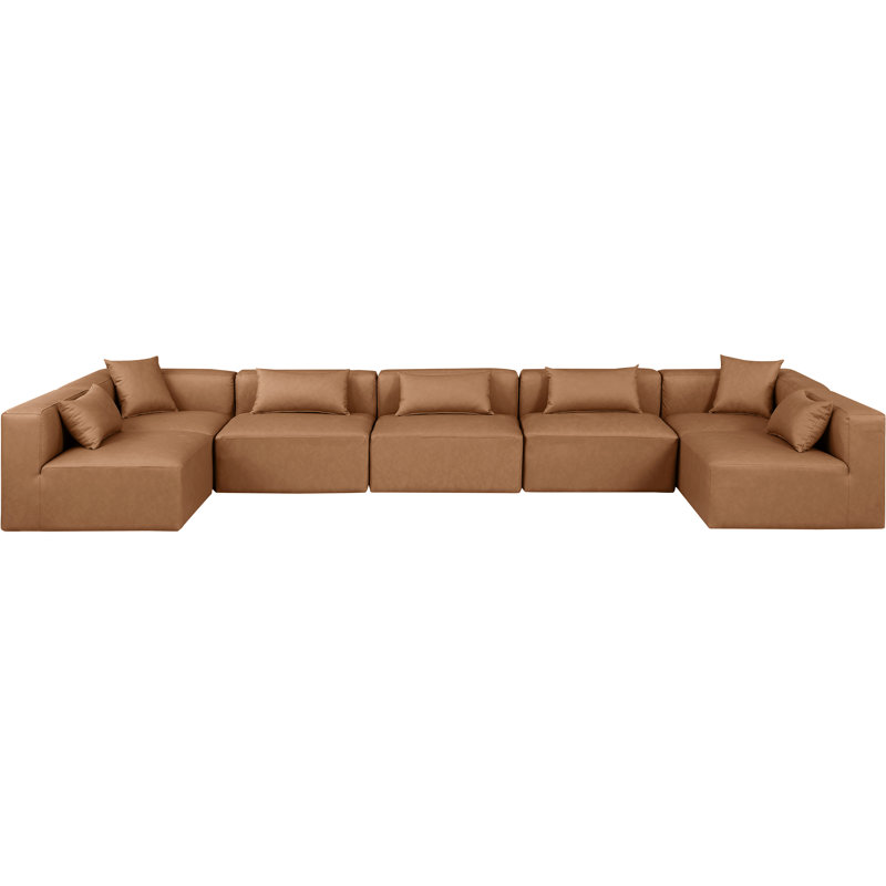 Houswerth Upholstered U-Shaped Sectional Reversible, Brown Vegan Leather