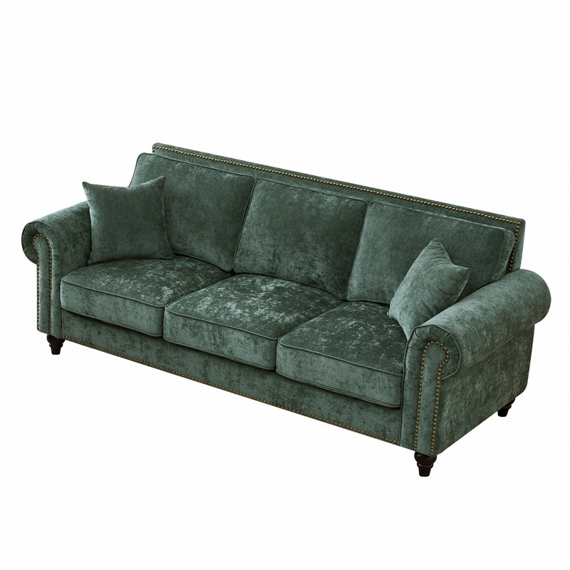 Canapé de 86 pouces en chenille, canapé confortable à 3 places, décoration cloutée, 3, 33,4 po H x 86,4 po L x 34,5 po P