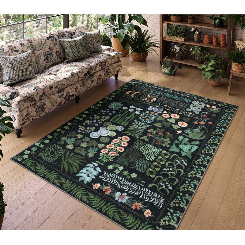 Kaldi Boho Washable Living Room Bedroom Area Rug Floral Large Non Slip Botanical Indoor Carpet, Rectangle 5' x 7'
