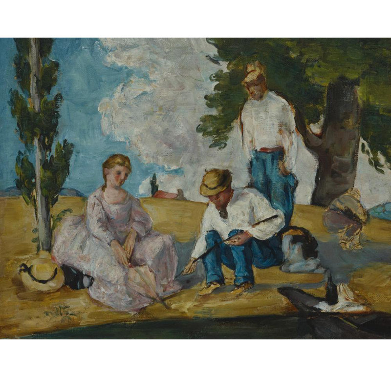 "Pique-nique sur une berge" par Paul Cézanne - Toile tendue avec châssis, H 48 po x l 33 po