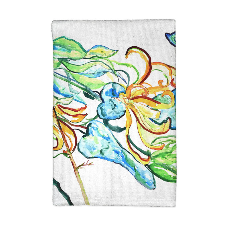 Serviette de cuisine papillon et fleurs bleues