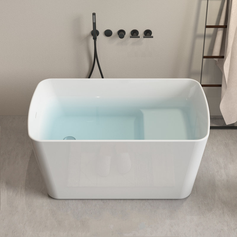 49'' Freestanding Soaking Acrylic Bathtub, Square-shape Japanese Soaking Hot Tub with Built-in Seat, Chrome Overflow and Drain, White/Black
