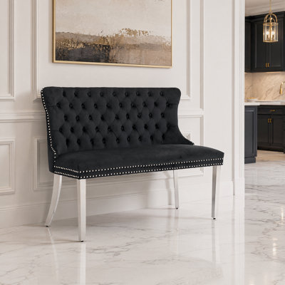 Banc de causeuse Elegant - revêtement en velours doux, dossier à oreilles capitonné
