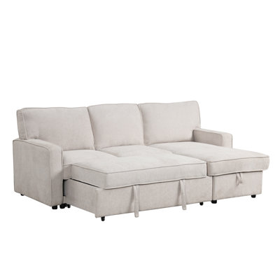 U_STYLE Canapé-lit modulaire en L beige avec rangement et accoudoirs carrés