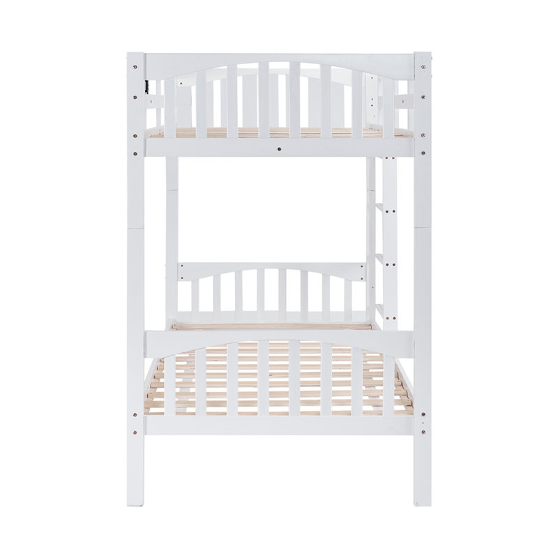 White Bunk Bed Twin Over Twin With LED Lights And USB Port Charge Station