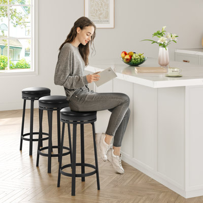 30" Swivel Bar Stools Set of 2/4 with Upholstered PU Leather Cushion, Backless Round