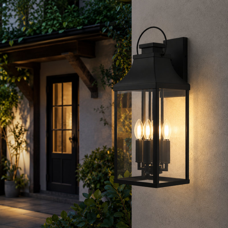 4-Light 22.6"H Black Outdoor Wall Light, Waterproof Wall Sconce With With Clear Tempered, Wall Lantern for Porch,Garden and Patio