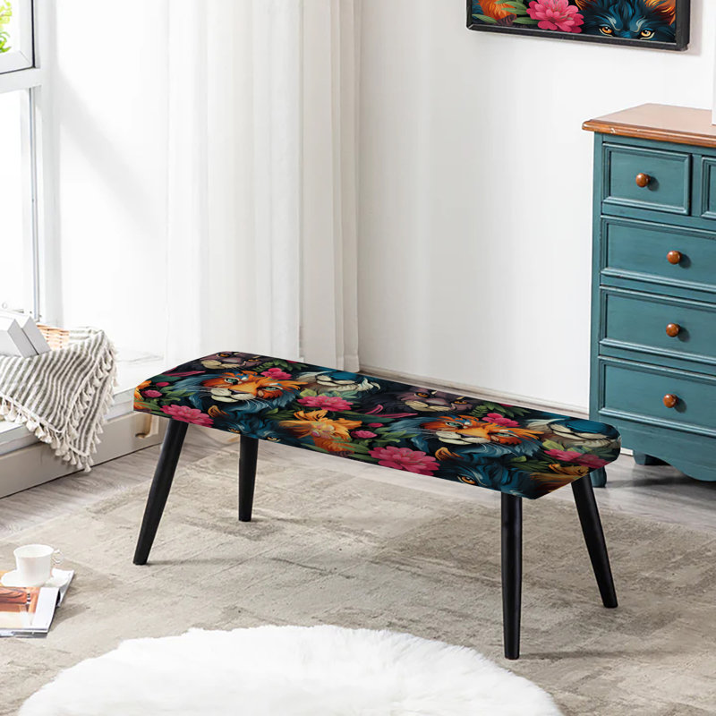 Eclectic Lion Extravaganza - Banc rembourré noir éclectique
