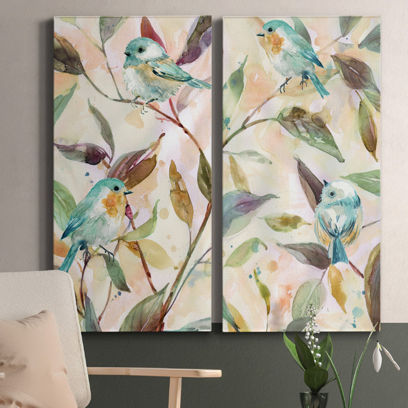 Bird Sanctuary I - Ensemble de 2 peintures sur toile tendue, H 24 po x l 24 po x P 1 po