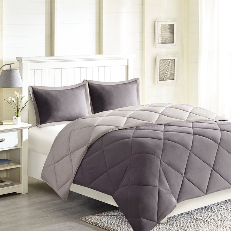 Édredon 100% microfibre 3M avec matelassage en losange neutralisant les odeurs pour toutes les saisons, Gris