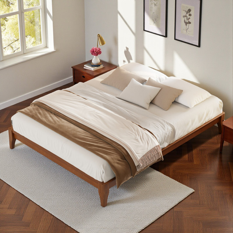 Base de lit plateforme en bambou - Support de lattes robuste, aucun sommier nécessaire, Brun, Très grand