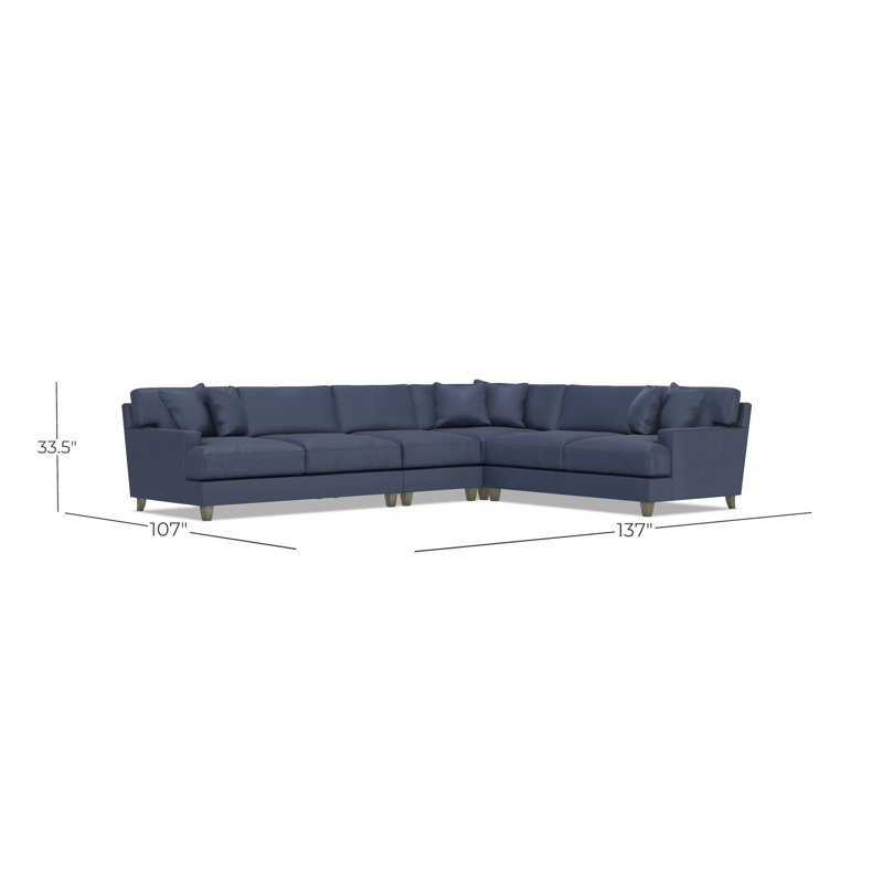 Bernhardt Mila 4-Piece Fabric Sectional, Blue Polyester, 33.5" H x 137" W x 107" D, Right Hand Facing