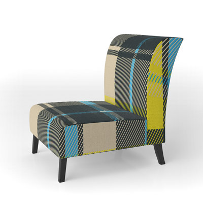 Fauteuil de chambre rembourré à motif tartan à carreaux jaune et bleu