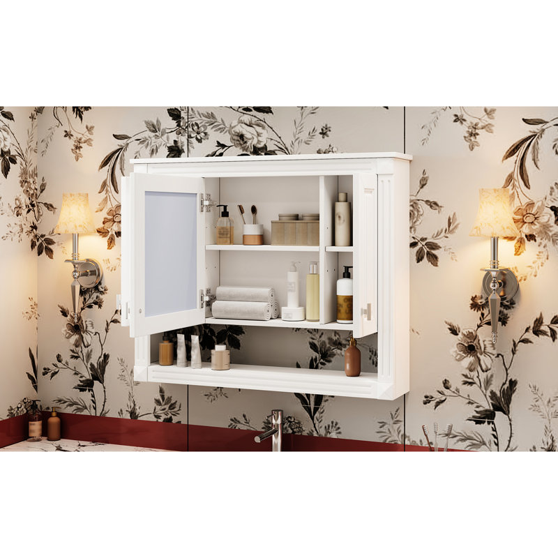Armoire murale de salle de bain 35 pouces avec miroir et tablettes réglables, idéale pour un usage domestique dans un salon de style moderne