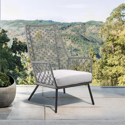 Marco Indoor Outdoor Steel Lounge Chair With Rope And Gray Cushion