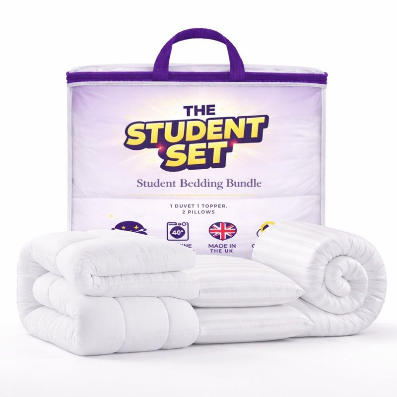 MHG Living Duvet 10.5 Tog All Season Student Bedding Bundle - Available Breathable Duvet, Mattress Topper & Pillows, King