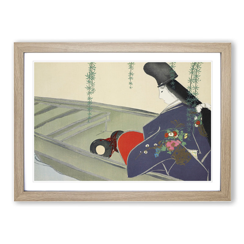 Woman in a Boat by Kamisaka Sekka - Picture Frame Painting, 27cm H x 36cm W x 2cm D, Oak Framed