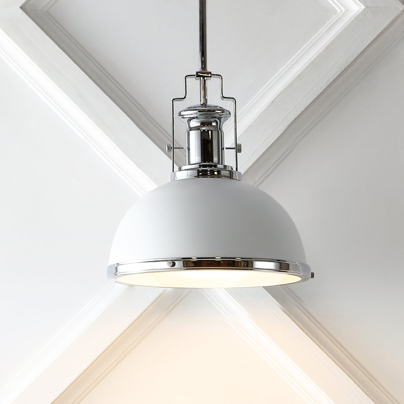 Luminaire suspendu en dôme industriel en métal 1 lumière Staub, H 13,5 po x l 13 po x P 13 po, Chrome/blanc