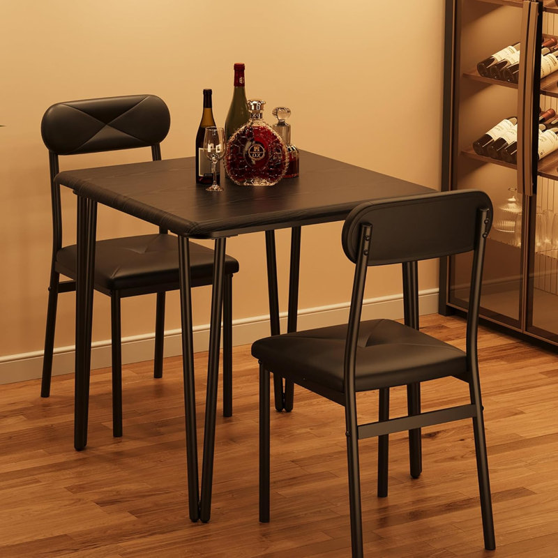 Petit ensemble de table de salle à manger 3 pièces, table en métal et panneau de fibres à densité moyenne avec chaises rembourrées, 2 places, style moderne pour la cuisine, la salle à manger, l’appartement