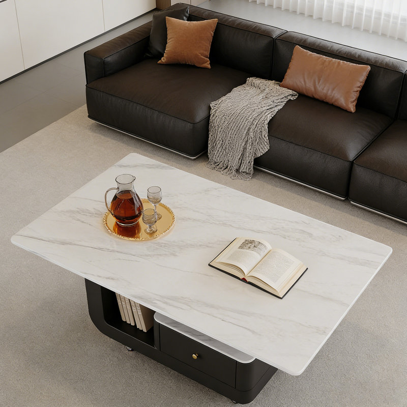 Table basse mobile avec rangement en ardoise, H 17,71 po x L 35,43 po x l 17,71 po, Blanc / gris clair, Noir