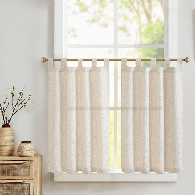Rideaux de cuisine en lin uni, Beige, L 28 po x L 36 po