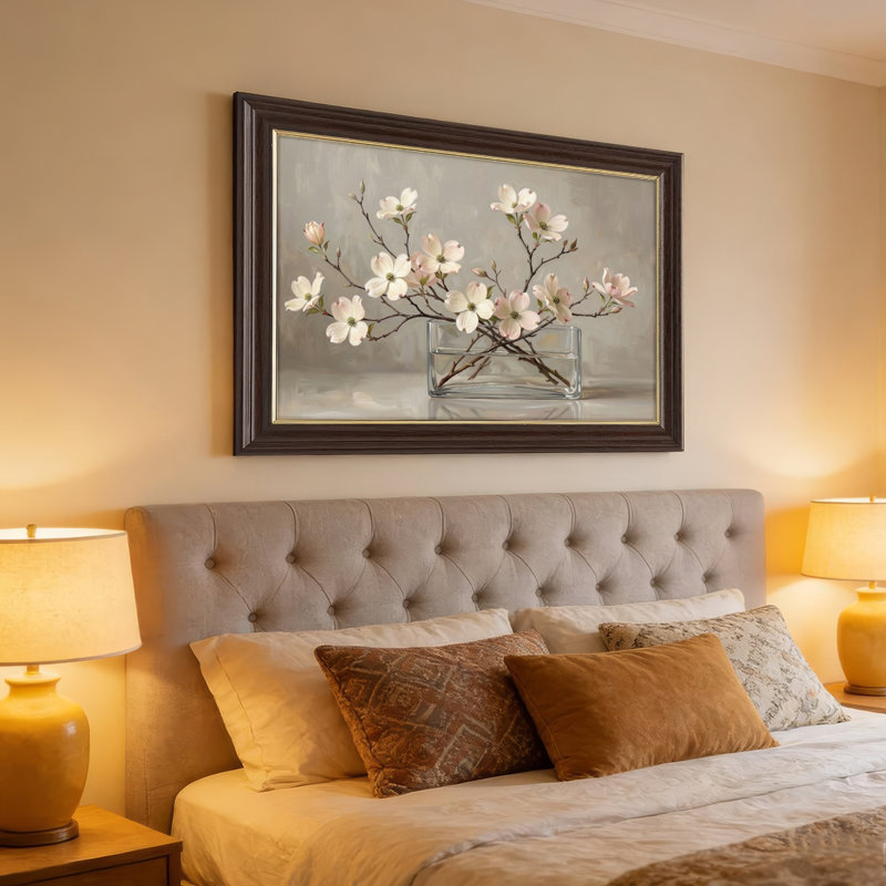 Art mural antique sur toile encadré doré pour le salon, la chambre à coucher, le bureau ou le vestibule - décoration murale décorative avec arrangement floral