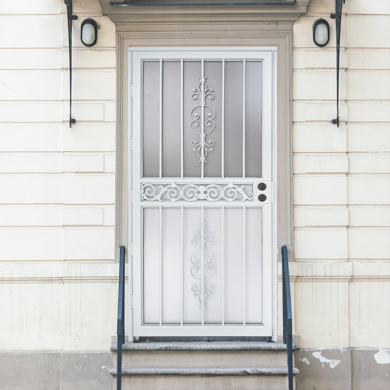 Porte de sécurité en acier gris de luxe Grisham, porte de tempête en fer 36 x 80 po, Blanc
