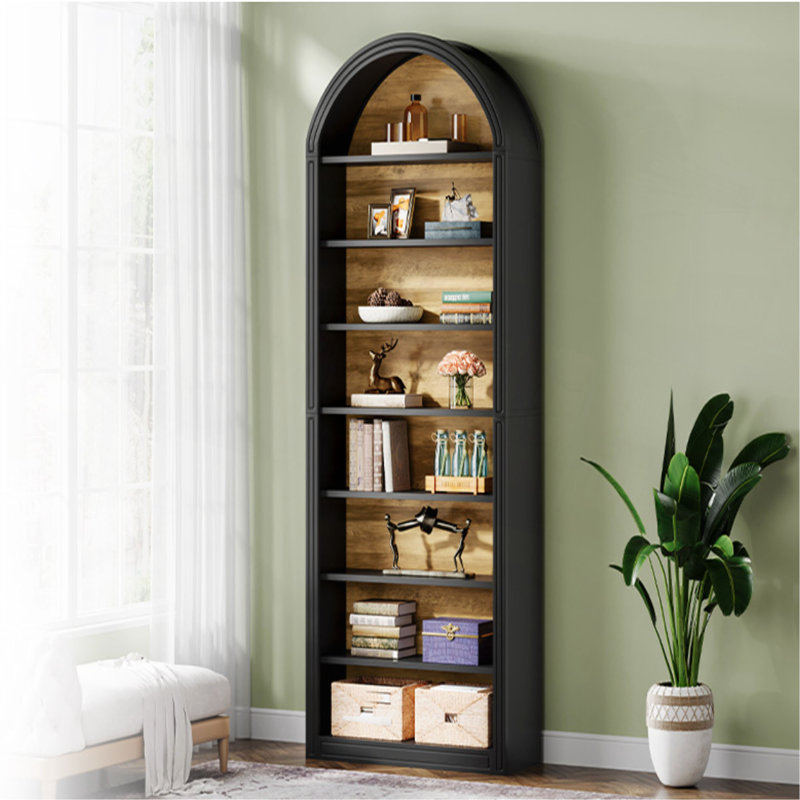 79.53" Tall 8-Tier Arched Open Display Storage Shelving Unit for Living room, Office, Bedroom, Black