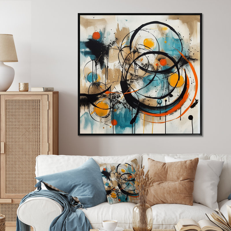 «Green Orange Minimalims Fludity», reproduction sur toile, Cadre photo noir, H 16 po x l 16 po x P 1 po