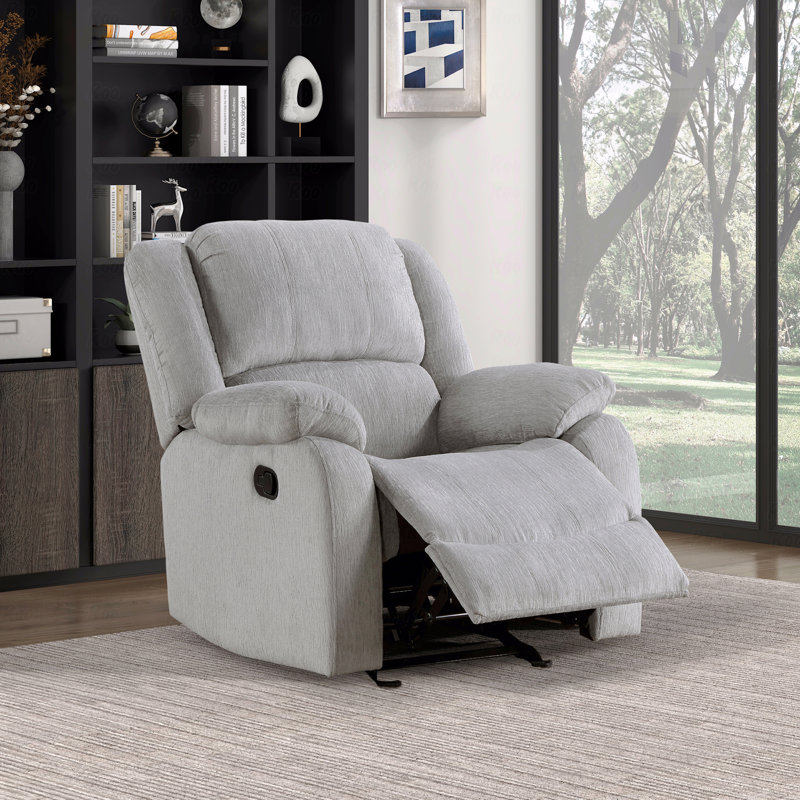 Fauteuil inclinable moderne en chenille grise avec accoudoirs rembourrés et revêtus de tissu d'ameublement avec cadre en bois massif 1pc