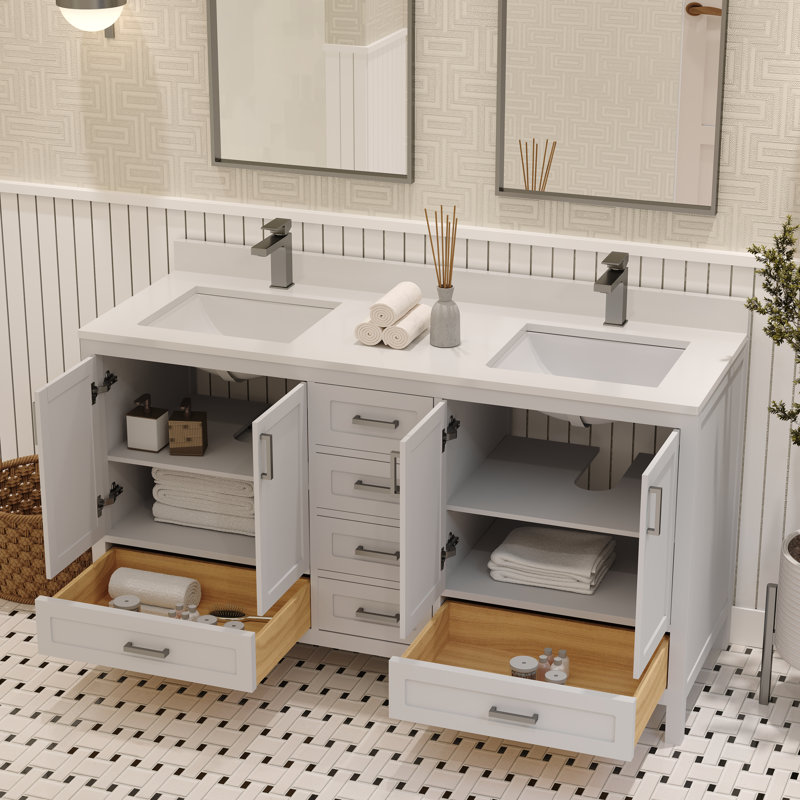 Base de meuble-lavabo double Rooh 59,4 seulement, Blanc