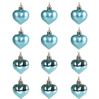 12pcs Heart-shaped Christmas Bauble Heart-shaped Bauble Heart-shaped Christmas B - Shatterproof Light Blue Hanging Decor for Holiday Party Festival Ornaments Beautiful Premium Festive Indoor