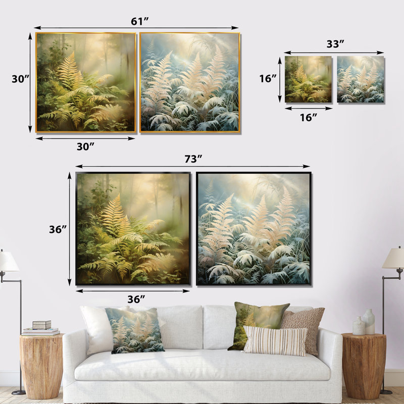 Ferns Romantic Impression II - ensemble de 2 collages floraux carrés, Cadre flottant noir, H 16 po x l 33 po