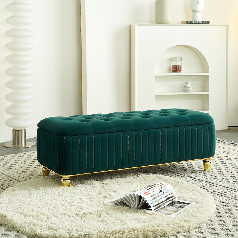 Upholstered Storage  Bench, Green