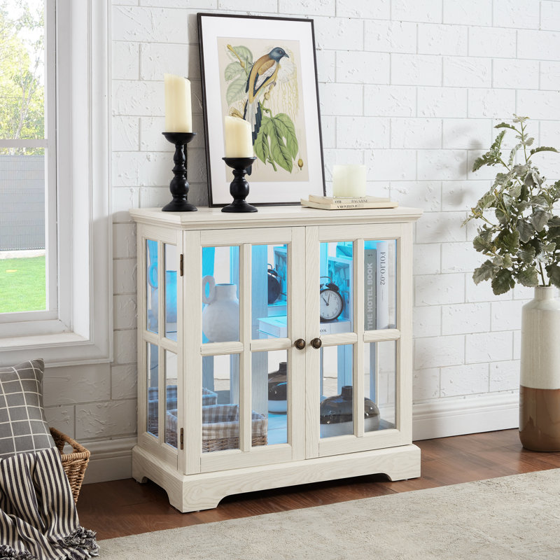 Armoire antique avec télécommande, plateau de table lisse, tablettes réglables, meubles de rangement, lumières DEL, blanc